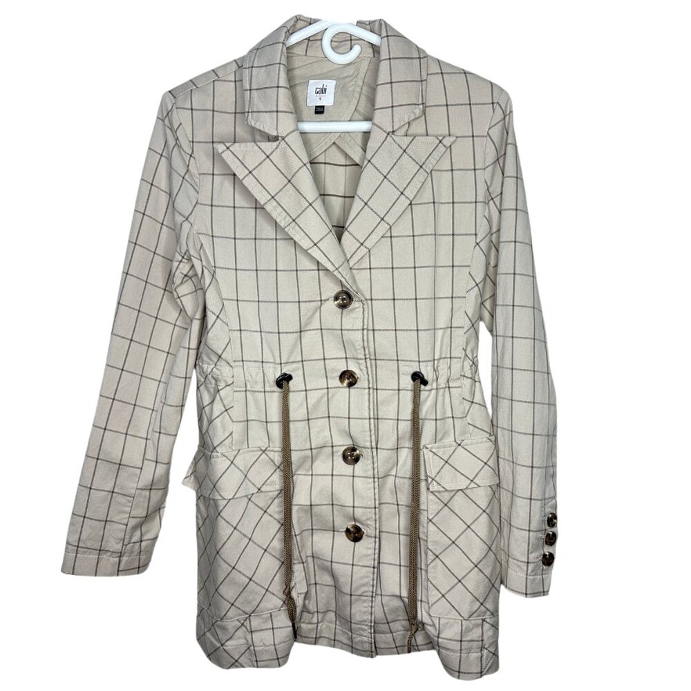 Cabi Windowpane Jacket | Womens Small Blazer | Collared Trench